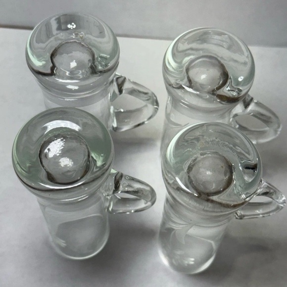 Vintage Etched Floral Hand Blown Shot Cordial Glasses Handles Set of 4, 4" Tall - Picture 4 of 9